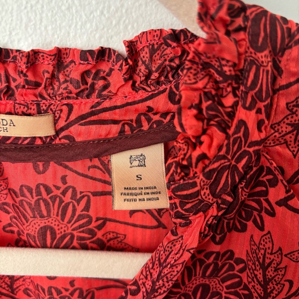 Scotch & Soda Red Floral Print Dress Tiered Ruffle Flutter Sleeve Size S - Picture 4 of 9